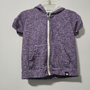 Littlest Prince Boys Purple Heather Dinosaur Spike Short Sleeve Zip Hoodie 4T